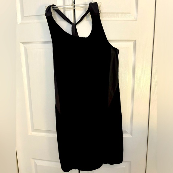LLBean dress, One Size, black w/gray stripe, cris cross in back, good coverup - Picture 1 of 2